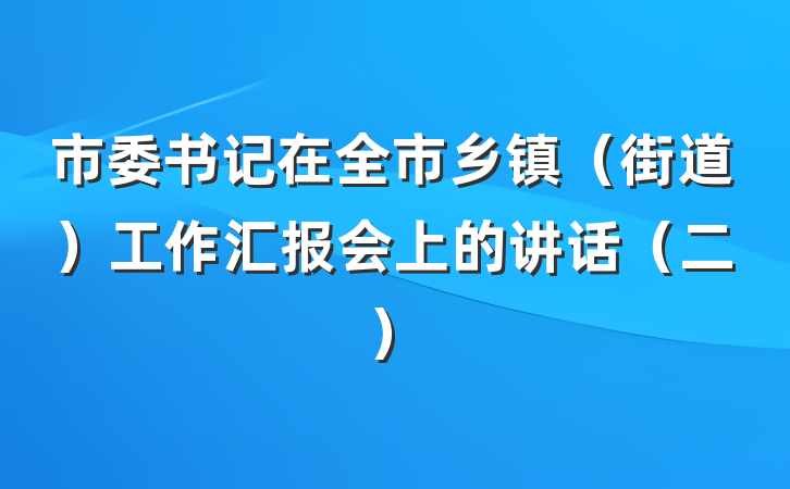 市委书记在全市乡镇（街道）工作汇报会上的讲话（二）