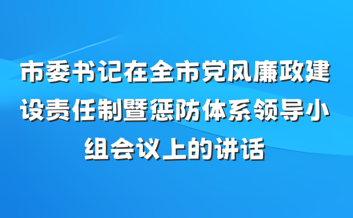 市委书记在全市党风廉政建设责任制暨惩防体系领导小组会议上的讲话