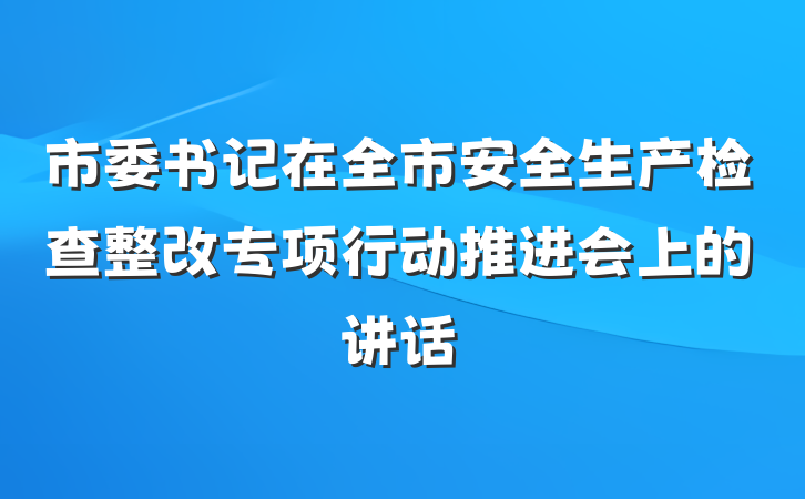 市委书记在全市安全生产检查整改专项行动推进会上的讲话