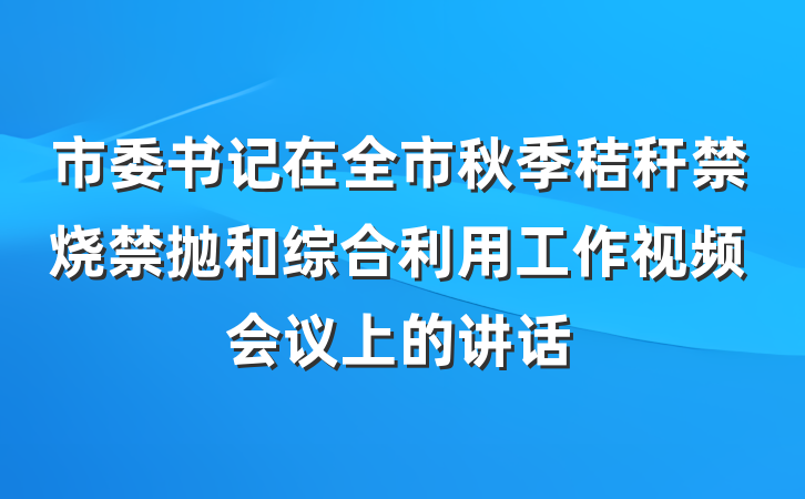 市委书记在全市秋季秸秆禁烧禁抛和综合利用工作视频会议上的讲话