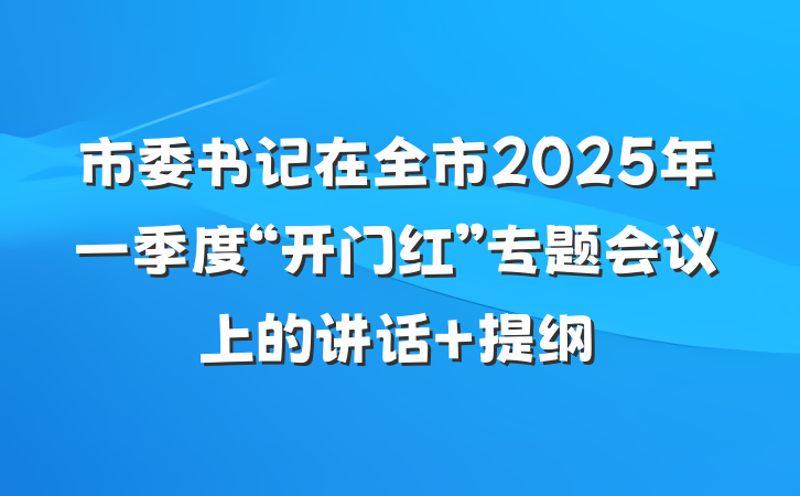 市委书记在全市2025年一季度“开门红”专题会议上的讲话 提纲