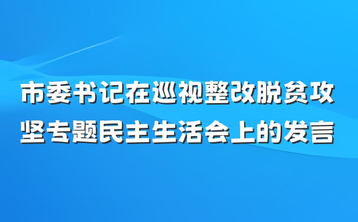 市委书记在巡视整改脱贫攻坚专题民主生活会上的发言