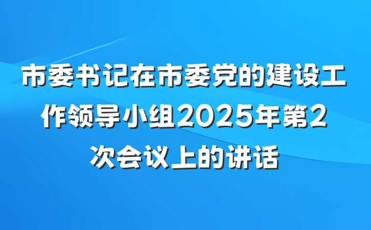 市委书记在市委党的建设工作领导小组2025年第2次会议上的讲话