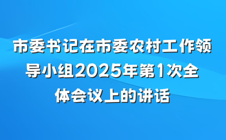 市委书记在市委农村工作领导小组2025年第1次全体会议上的讲话