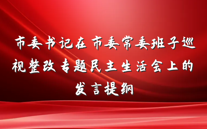 市委书记在市委常委班子巡视整改专题民主生活会上的发言提纲