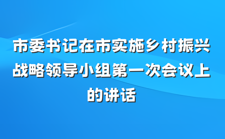 市委书记在市实施乡村振兴战略领导小组第一次会议上的讲话