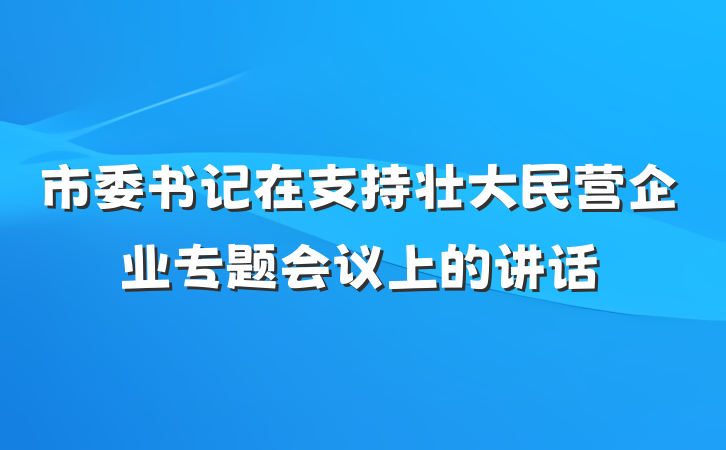 市委书记在支持壮大民营企业专题会议上的讲话