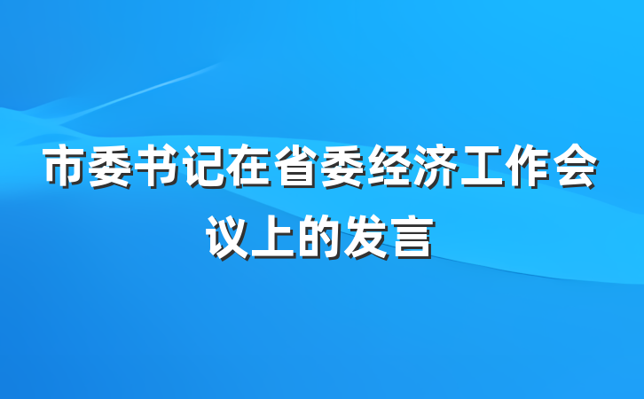 市委书记在省委经济工作会议上的发言
