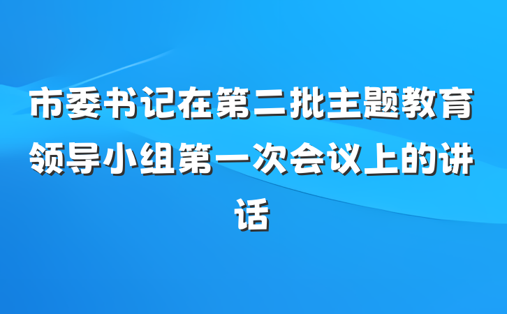 市委书记在第二批主题教育领导小组第一次会议上的讲话