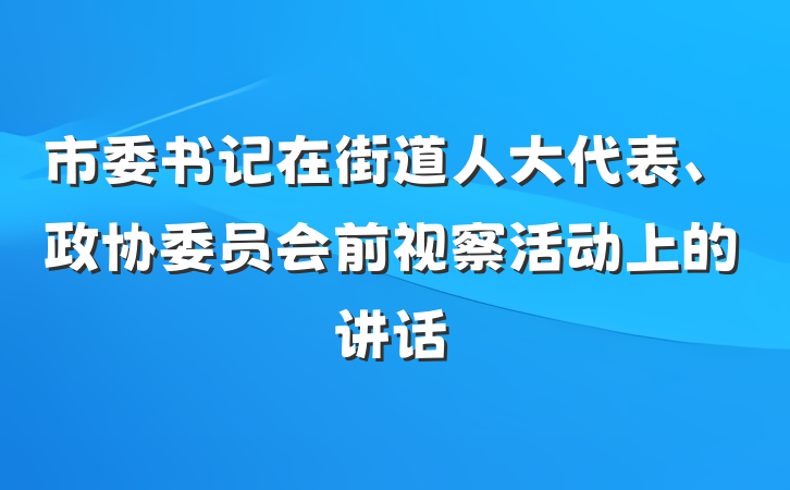 市委书记在街道人大代表、政协委员会前视察活动上的讲话