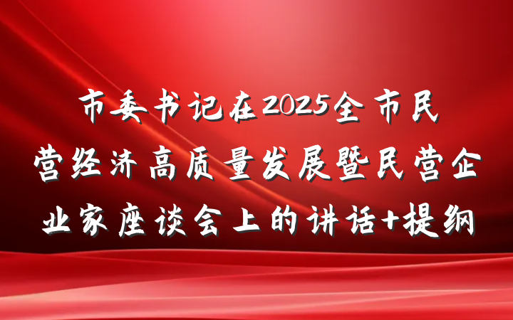 市委书记在2025全市民营经济高质量发展暨民营企业家座谈会上的讲话 提纲