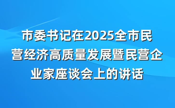 市委书记在2025全市民营经济高质量发展暨民营企业家座谈会上的讲话