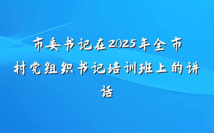 市委书记在2025年全市村党组织书记培训班上的讲话