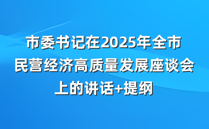 市委书记在2025年全市民营经济高质量发展座谈会上的讲话 提纲