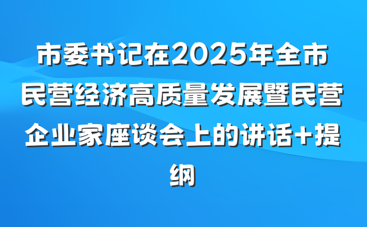 市委书记在2025年全市民营经济高质量发展暨民营企业家座谈会上的讲话 提纲