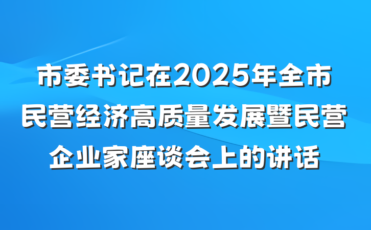 市委书记在2025年全市民营经济高质量发展暨民营企业家座谈会上的讲话