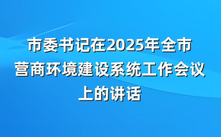 市委书记在2025年全市营商环境建设系统工作会议上的讲话