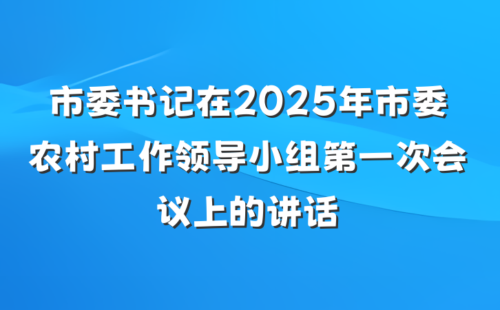 市委书记在2025年市委农村工作领导小组第一次会议上的讲话