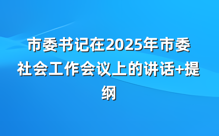 市委书记在2025年市委社会工作会议上的讲话 提纲