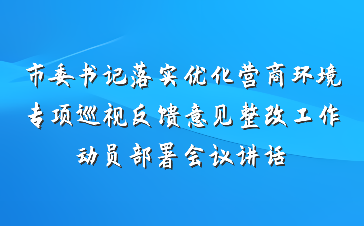 市委书记落实优化营商环境专项巡视反馈意见整改工作动员部署会议讲话
