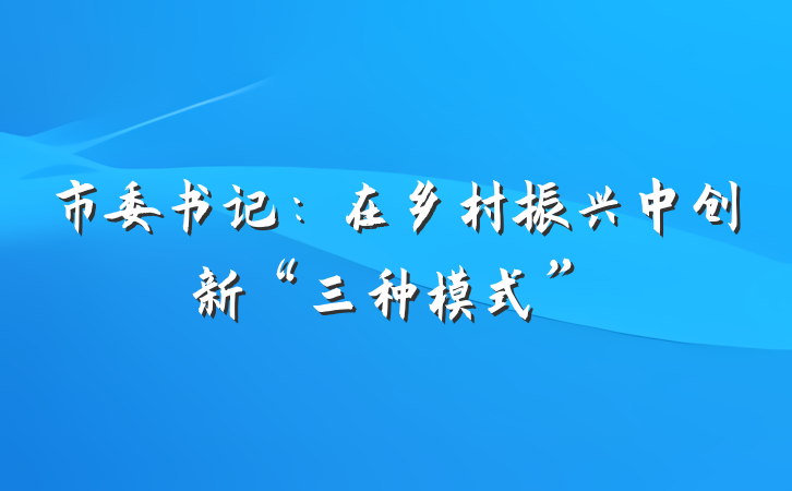 市委书记：在乡村振兴中创新“三种模式”