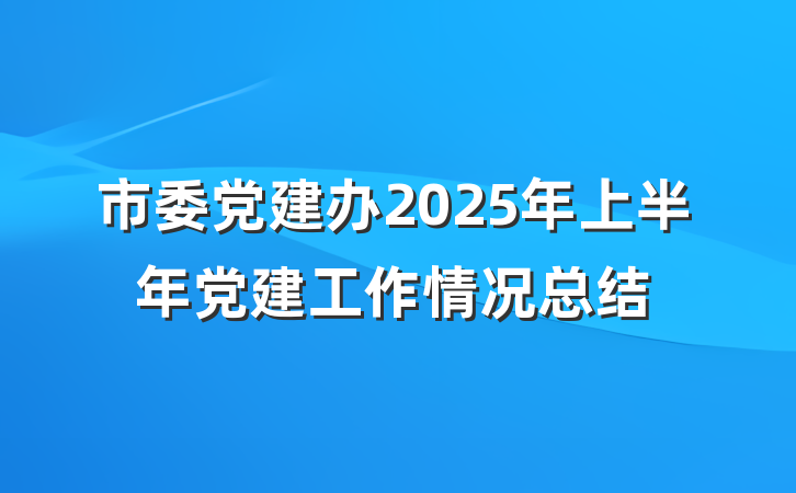 市委党建办2025年上半年党建工作情况总结