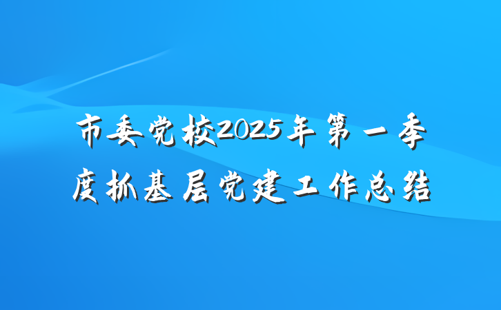 市委党校2025年第一季度抓基层党建工作总结