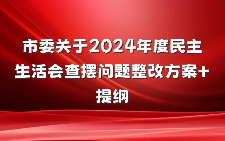 市委关于2024年度民主生活会查摆问题整改方案 提纲