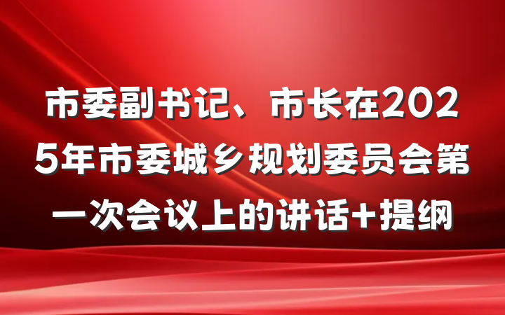 市委副书记、市长在2025年市委城乡规划委员会第一次会议上的讲话 提纲