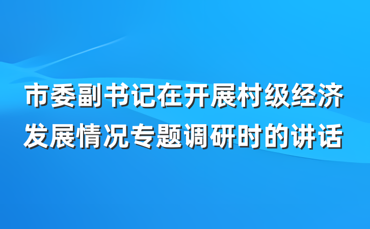 市委副书记在开展村级经济发展情况专题调研时的讲话