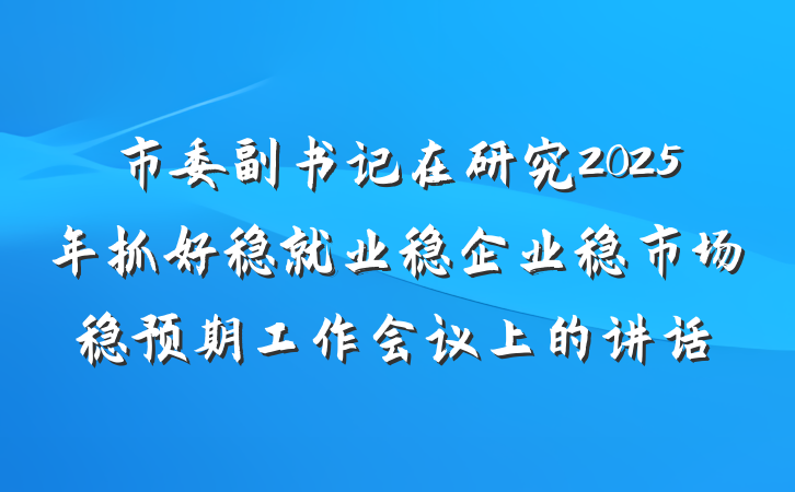 市委副书记在研究2025年抓好稳就业稳企业稳市场稳预期工作会议上的讲话