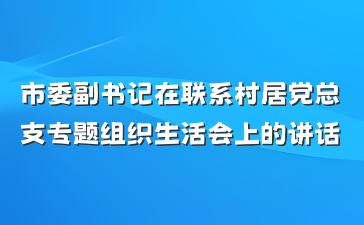 市委副书记在联系村居党总支专题组织生活会上的讲话