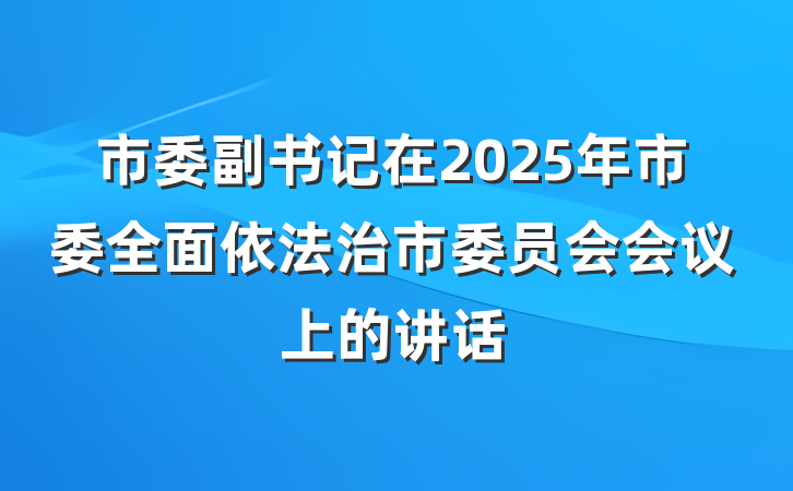 市委副书记在2025年市委全面依法治市委员会会议上的讲话