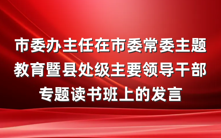 市委办主任在市委常委主题教育暨县处级主要领导干部专题读书班上的发言