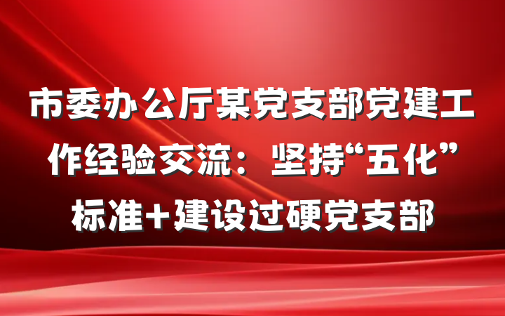 市委办公厅某党支部党建工作经验交流：坚持“五化”标准 建设过硬党支部