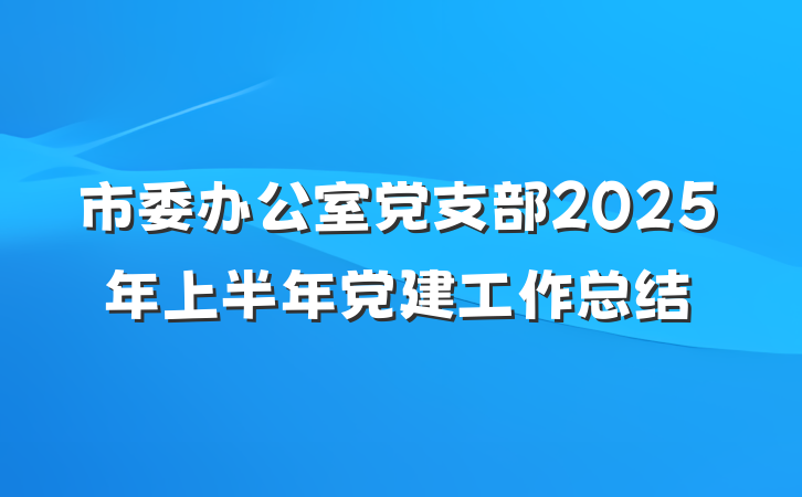 市委办公室党支部2025年上半年党建工作总结