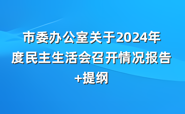市委办公室关于2024年度民主生活会召开情况报告 提纲