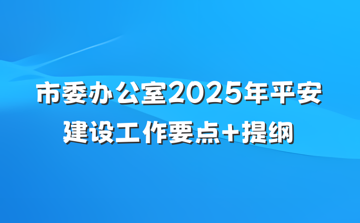 市委办公室2025年平安建设工作要点 提纲