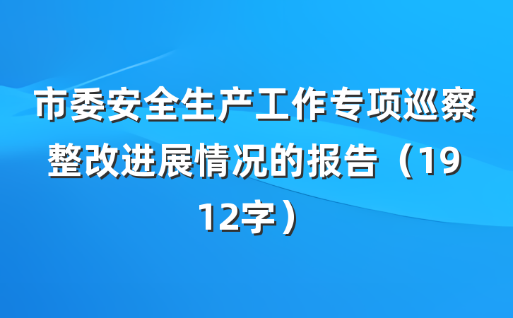 市委安全生产工作专项巡察整改进展情况的报告（1912字）