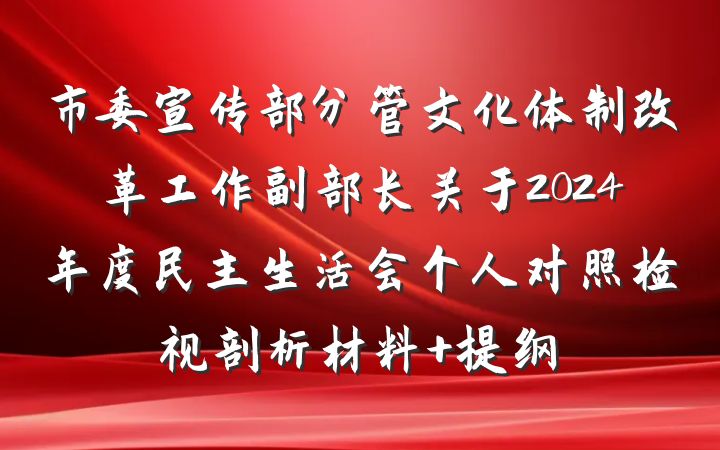 市委宣传部分管文化体制改革工作副部长关于2024年度民主生活会个人对照检视剖析材料 提纲