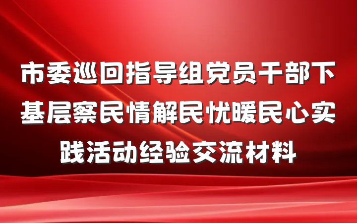 市委巡回指导组党员干部下基层察民情解民忧暖民心实践活动经验交流材料