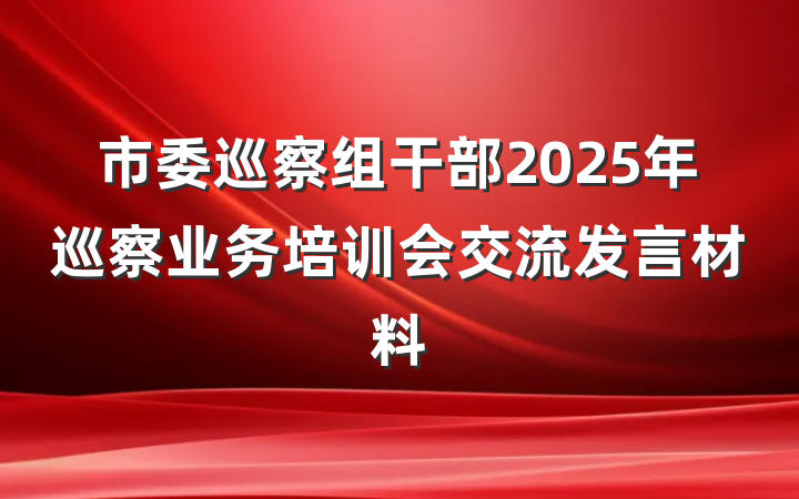 市委巡察组干部2025年巡察业务培训会交流发言材料
