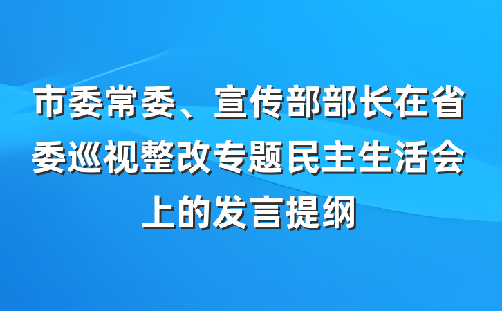 市委常委、宣传部部长在省委巡视整改专题民主生活会上的发言提纲