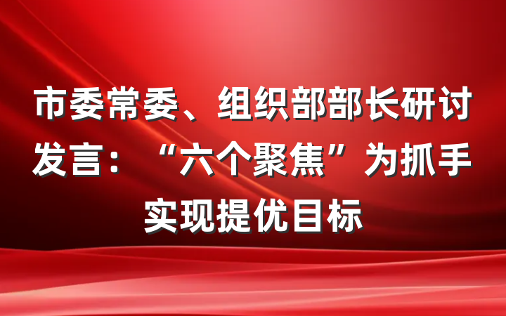 市委常委、组织部部长研讨发言：“六个聚焦”为抓手实现提优目标