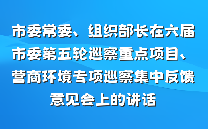 市委常委、组织部长在六届市委第五轮巡察重点项目、营商环境专项巡察集中反馈意见会上的讲话