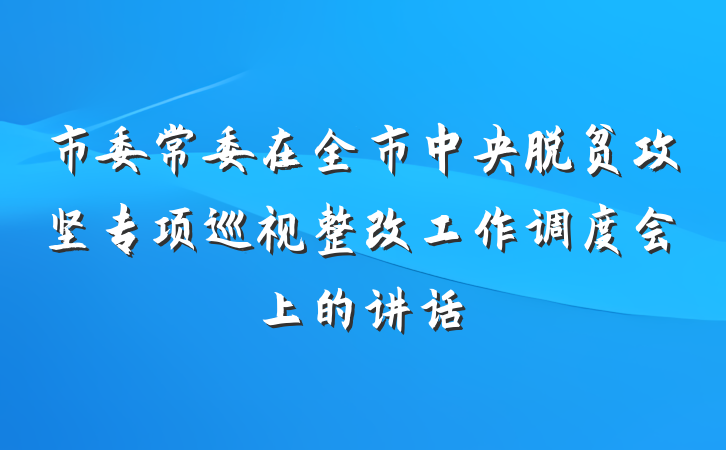市委常委在全市中央脱贫攻坚专项巡视整改工作调度会上的讲话