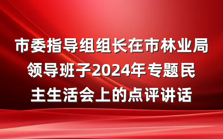 市委指导组组长在市林业局领导班子2024年专题民主生活会上的点评讲话