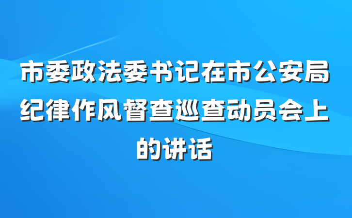 市委政法委书记在市公安局纪律作风督查巡查动员会上的讲话