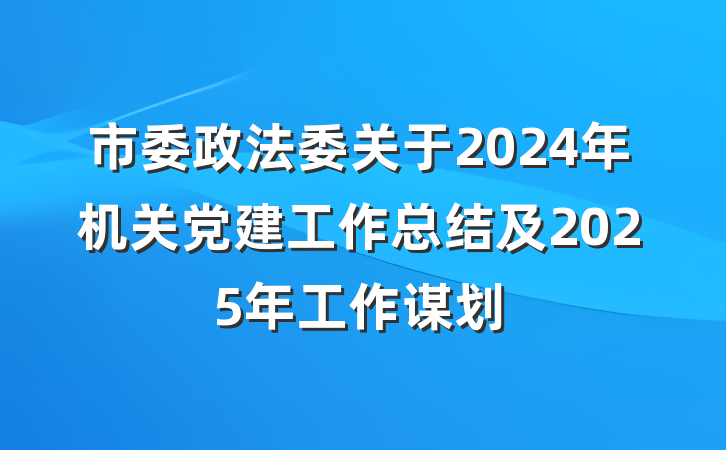 市委政法委关于2024年机关党建工作总结及2025年工作谋划