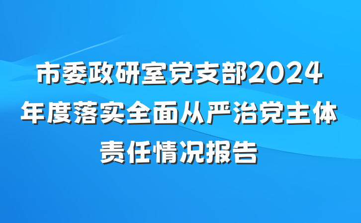 市委政研室党支部2024年度落实全面从严治党主体责任情况报告